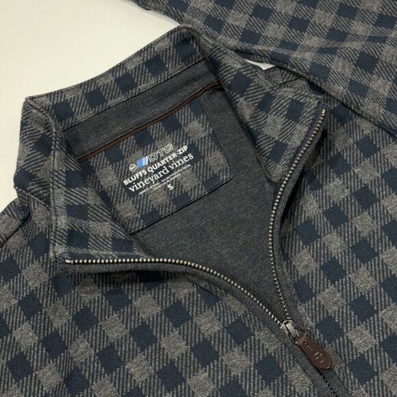 NWOT Vineyard Vines OTG Bluffs Quarter Zip Pullover Gray Black Plaid Men Size S - Picture 4 of 6
